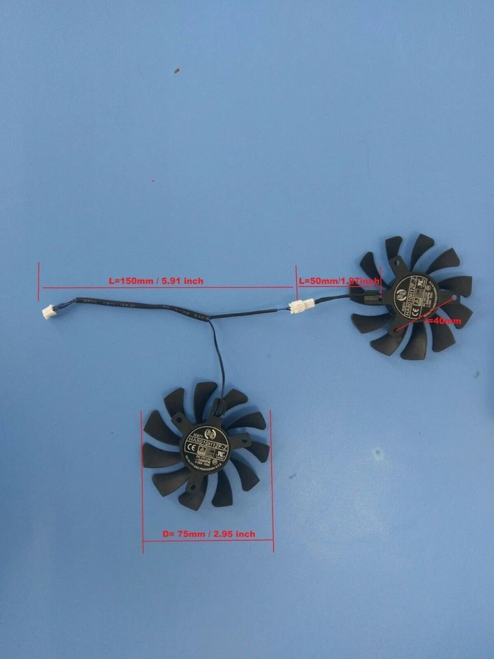 Pair Fans  For MSI GTX 1050 Ti 2GT 1050TI 4GT OC HA8010H12F-Z New 75mm 2pin - Image 2 of 4