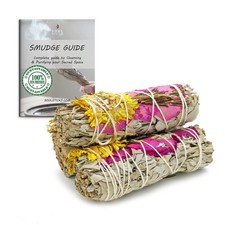 Floral White Sage Smudge Sticks with Flowers 3 Pack for Cleansing Home,...