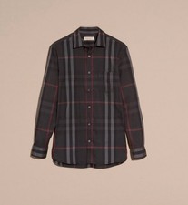 Authentic NEW Men's Gray BURBERRY NELSON Cotton Blend Long Sleeve Check Shirt XS