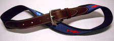 Vineyard Vines SHARK Fish Silk Canvas Leather Club Belt Mens 32