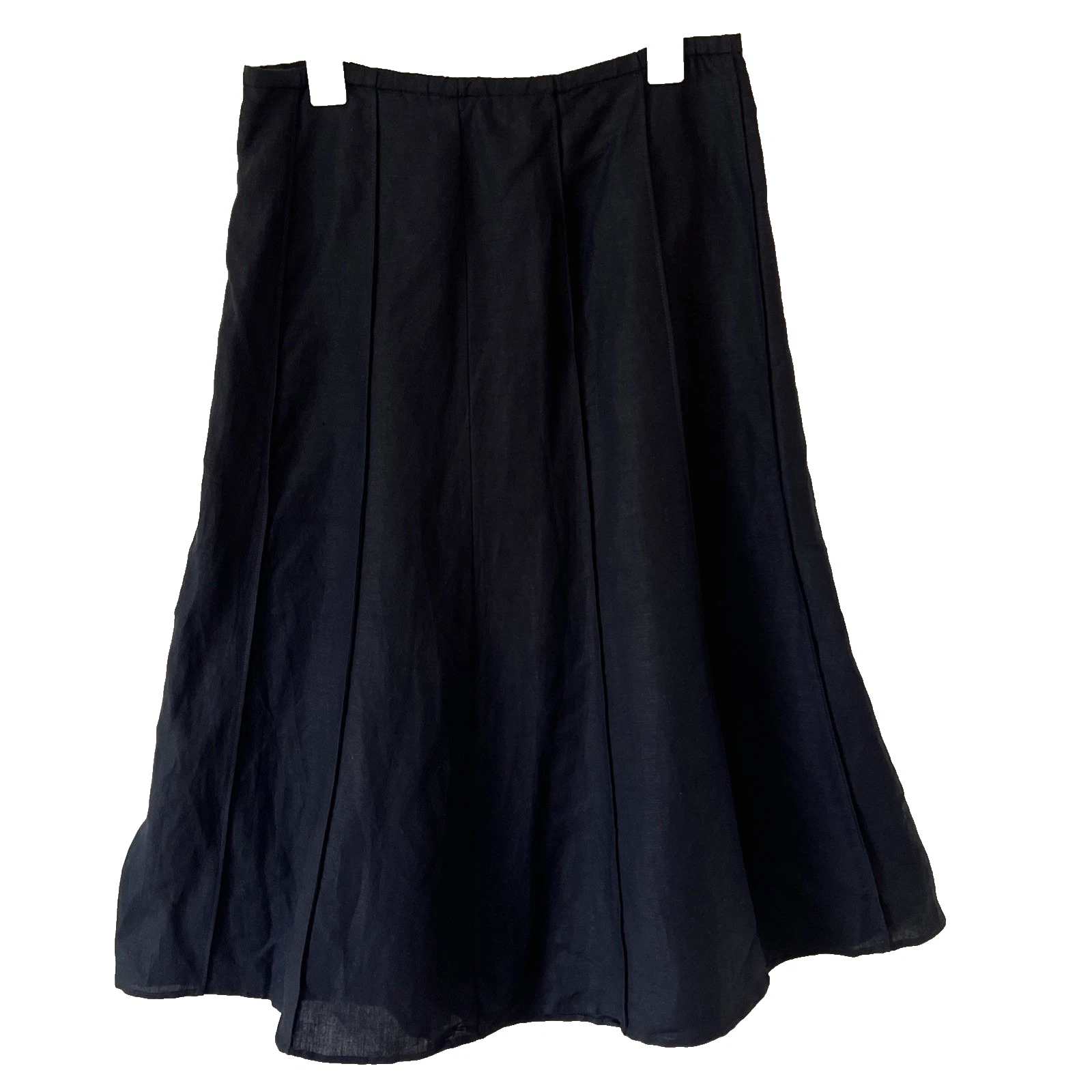 Black Linen Blend Maxi Skirt Womens Size 8 Long Flare Breathable Flattering Dark
