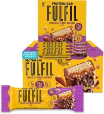 FULFIL Protein Snack Bars, Chocolate Peanut Caramel 1.41 Ounce (Pack of 12) 