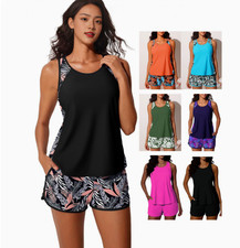Womens Two Piece Tankini Swimsuit Sporty Bathing Suit Boy Shorts Swimwear