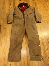 Vtg 1989 Carhartt 100th Anniversary Coveralls 996QZ Lined Brown Duck 48S W/Hood