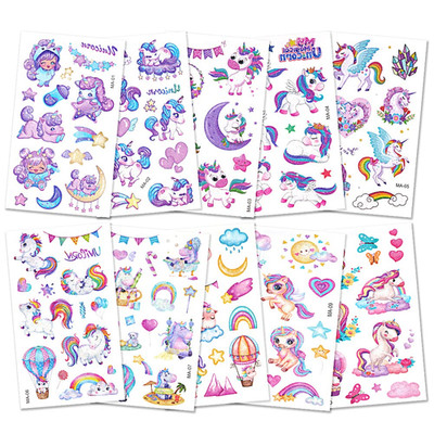 Glitzer Tattoo Set Kinder, 10 Blätter Einhorn Glitzertattoos Mädchen, Wasserdich