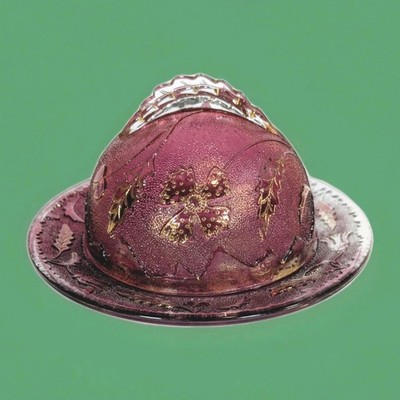 Rare EAPG Butter Dish, US Glass  Delaware, American Beauty, Rose & Gold 1899