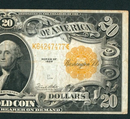 $20 1922 GOLD CERTIFICATE ** DAILY CURRENCY AUCTIONS