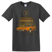 Lamborghini Miura 1971 Vintage Classic Car T Shirt Orange Italian Sports Car