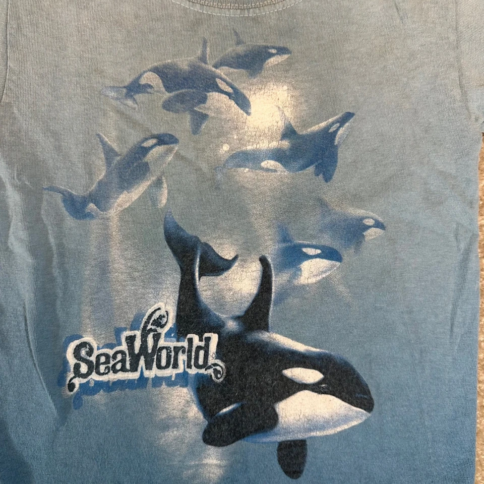 Camiseta SeaWorld Orca Whale Niños Extra Pequeña (XS) Azul Gráfico Camiseta Foto 2 de 4