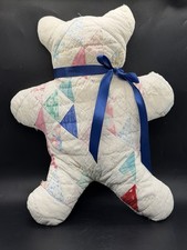 Vintage Home Made Stuffed Teddy Bear Made w/Vintage Patchwork Quilt