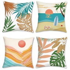 Tropical Beach Outdoor Pillow Covers 18x18 Inch Set of 4 Summer Palm Hawaii D...