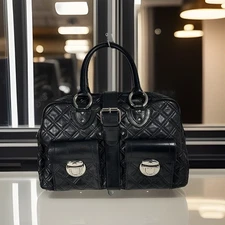 ❤️ MARC JACOBS Black Quilted Venetia Leather Satchel Hand Bag Made In Italy EUC