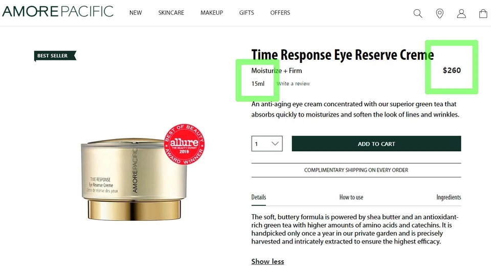 Crema reserva de ojos AMORE PACIFIC Time Response 30p crema de ojos premium nueva K-Beauty Foto 2 de 4