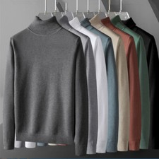 Men Casual Turtle Neck Sweater Knitted Pullover Jumper Dressy Fall Winter Warm
