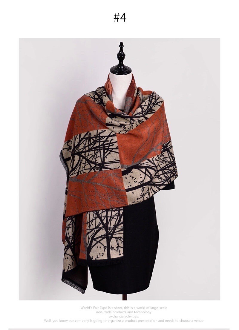 Women's Soft Bamboo Print Cashmere-Like Knit Scarf Shawl Wrap for All Seasons