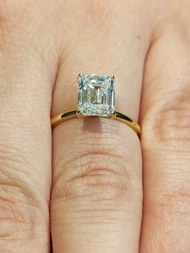Yellow Gold 14K IGI Certified Lab Grown Diamond Wedding Ring 1.50CT Emerald Cut - Picture 3 of 14