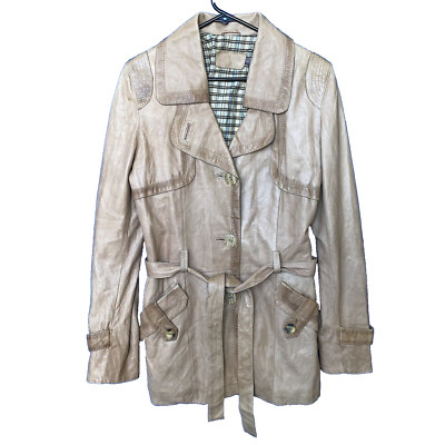 Gian Mori Women's Cognac Leather Lined 3/4 Coat Size Smaller Than Tag, See Photo