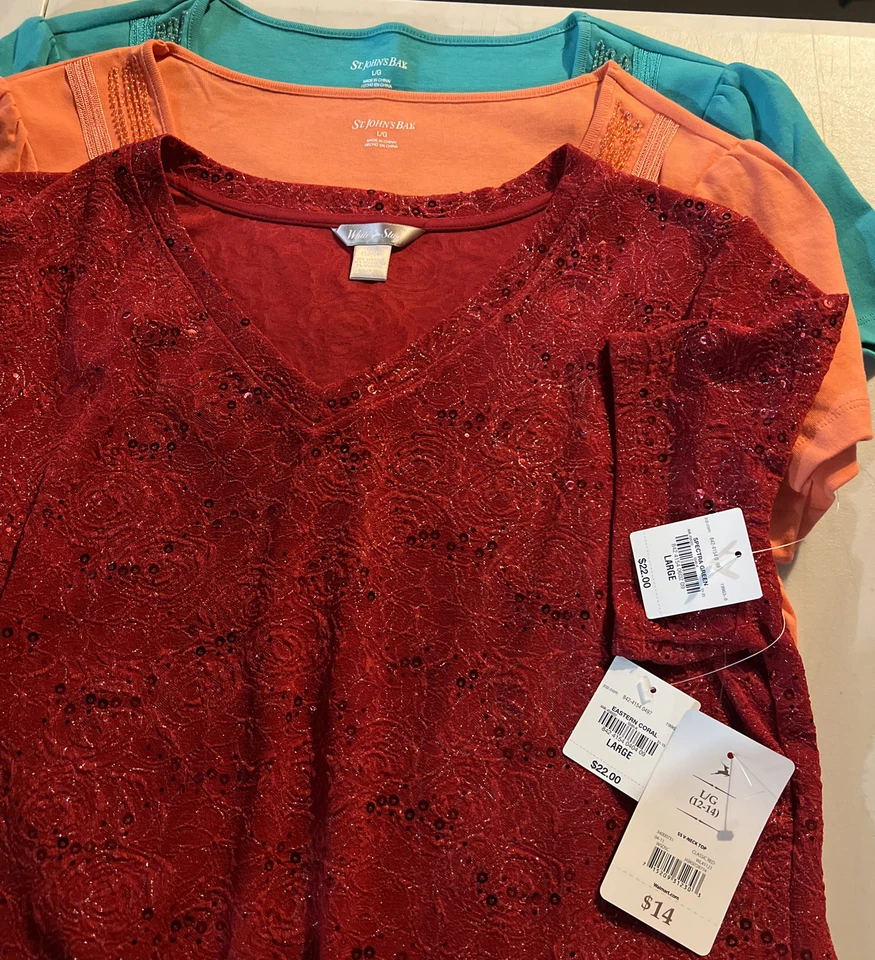 Lote de 5 Blusas! ~ Blusa St Johns Bay Feminina Top L Grande Bordada ~ Top Apt 9~ - Imagem 4 de 4