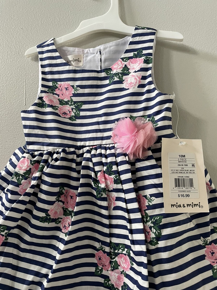 Mia & Mimi Baby Girls' Floral Striped Dress - Navy Size 18months