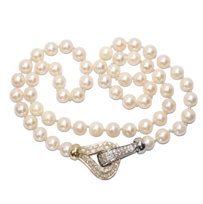 Kette Perlen Diamanten Akoya-Perlenkette 585/14K Schließe 47cm lang 35g - Bild 1 von 4