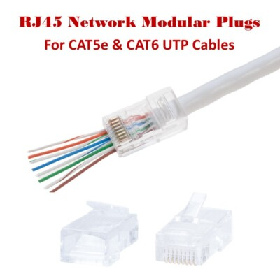 #ad #ad RJ45 Network Cable End Pass Thru EZ Modular Plugs for Cat5e Cat6 UTP Cables LOT $99.95