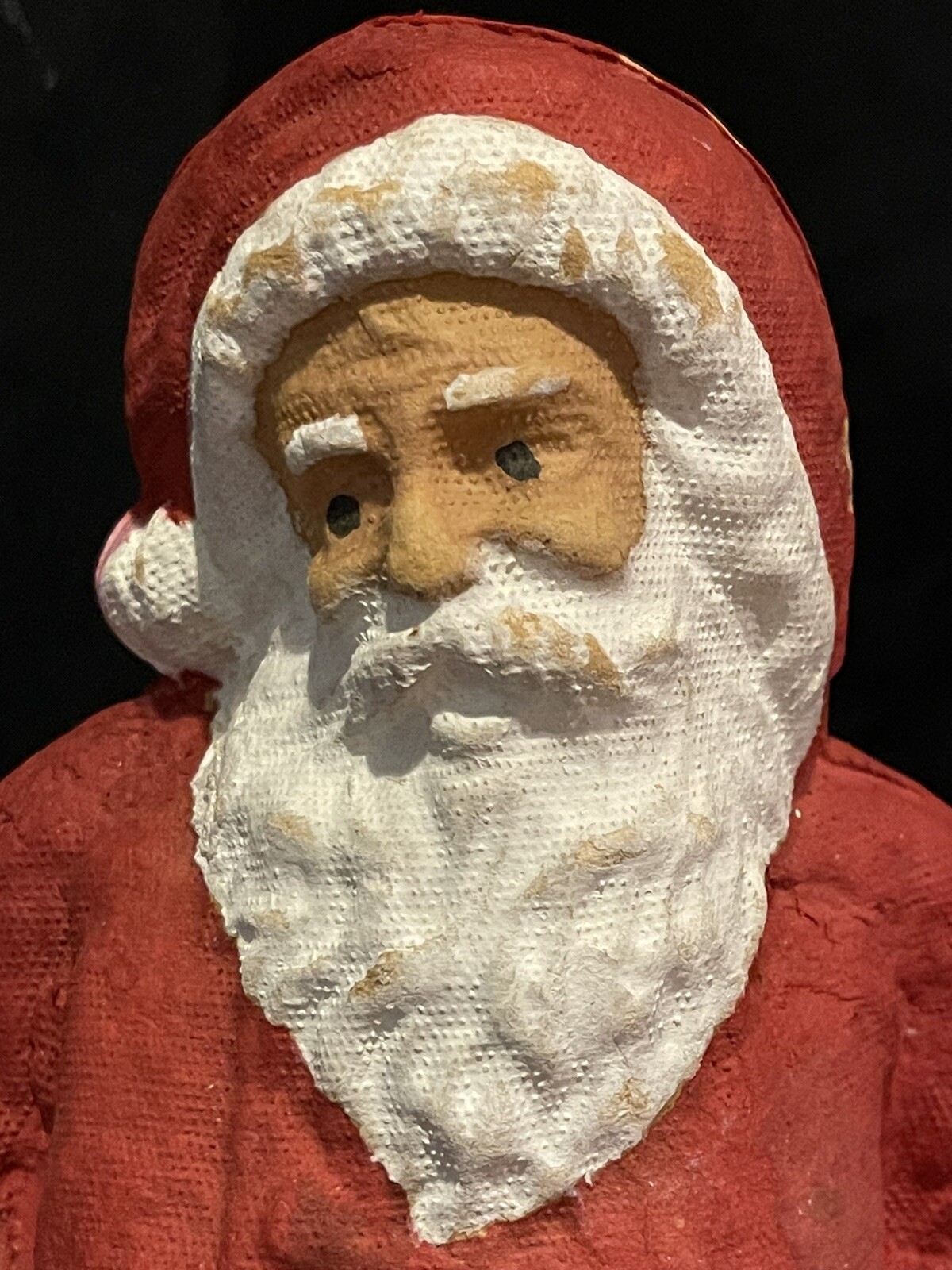 VTG SANTA PAPER MACHE PULP FIGURE 9.5” TALL XMAS DECORATION  HANDS IN POCKETS