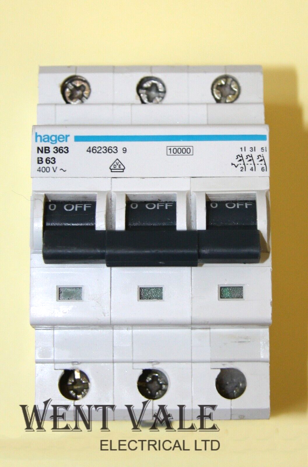 Hager NB363 - 63a Type B Triple Pole MCB Used