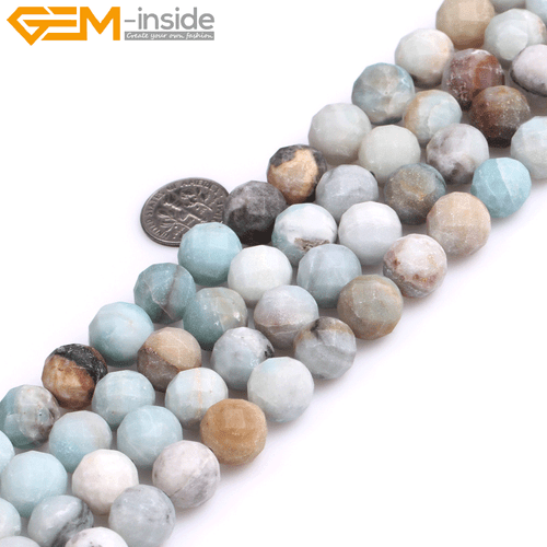 Natural Round Frosted Faceted Multi Color Amazonite Beads Jewelry Making 15'' - Picture 2 of 8