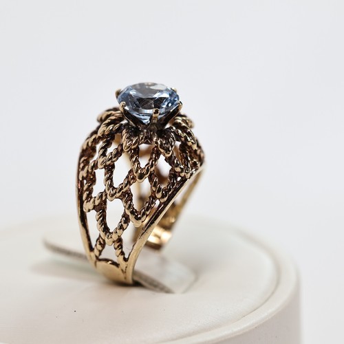 Vintage Blue Gemstone 10K Yellow Gold Woven Rope Domed Basket Ring - US Size 5.5 - Picture 11 of 23
