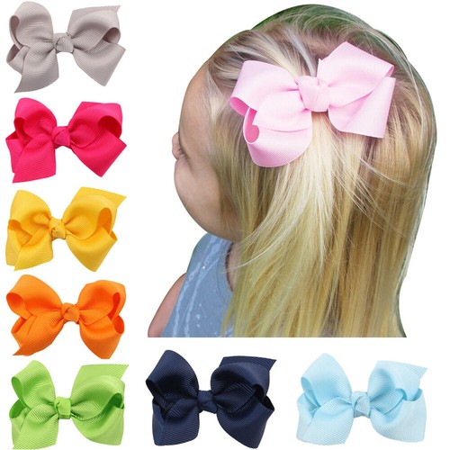 Grosgrain Ribbon Bows Hair Clip Kids Girls Hair Bows Solid Color Metal Barrettes - Picture 2 of 35