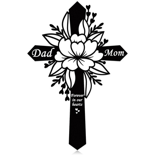 Dad and Mom Memorial Grave Markers Flower Plaque Stake Cemetery