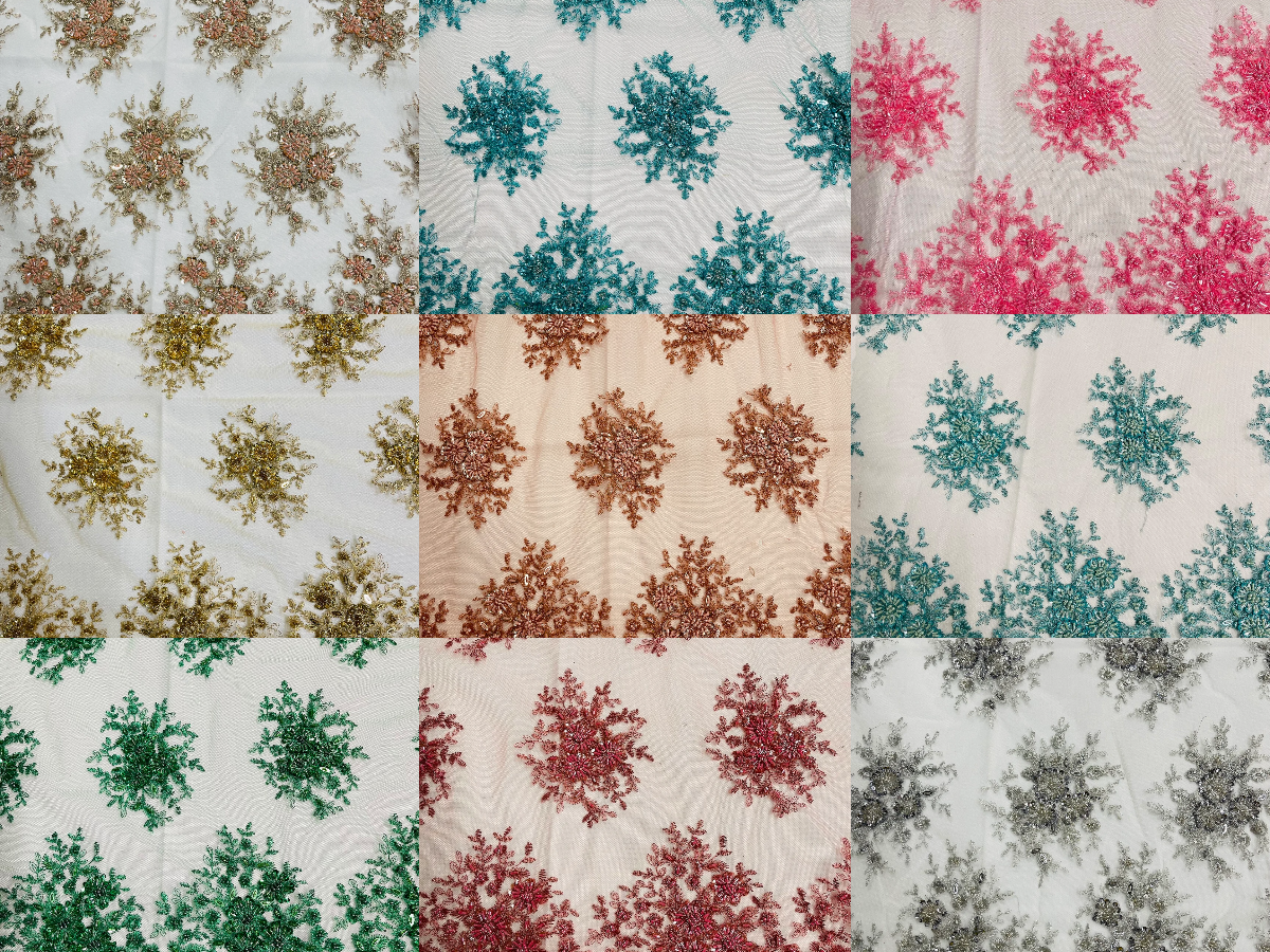 Floral Beaded Gaviota Fabric Beaded Floral Design Embroidered On Mesh By  Yard