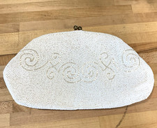 Vintage White Beaded Clutch Purse Handmade in Belgium Rhinestone Claps