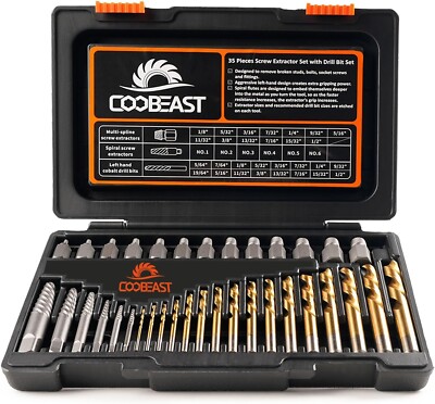 35Pcs Screw Extractor and Left Hand Drill Bits Set, Easy Out Screw Extractor Kit