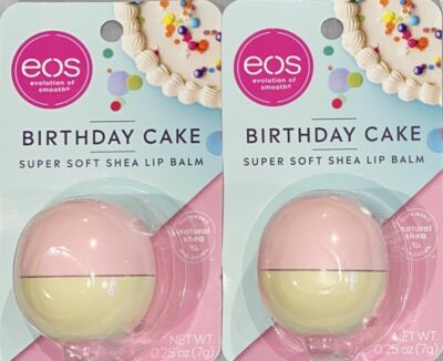 EOS Evolution Of Smooth Birthday Cake Super Soft Shea Lip Balm NEW SEALED~2 PACK