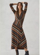 Maeve Anthropologie Striped Wrap Midi Dress Retro 70s Small