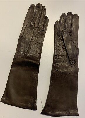VTG Alexander s Long Brown Leather Gloves Made in Italy Women's Size 6 1/2