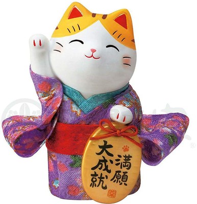 NAGAI JAPAN 7416 MITOUKAN Japanese Kimono Maneki Neko Beckoning Cat Lucky Cat