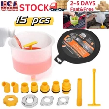 Spill Proof Radiator Coolant Filling Funnel Kit Cooling System Fill Kit 15pcs US