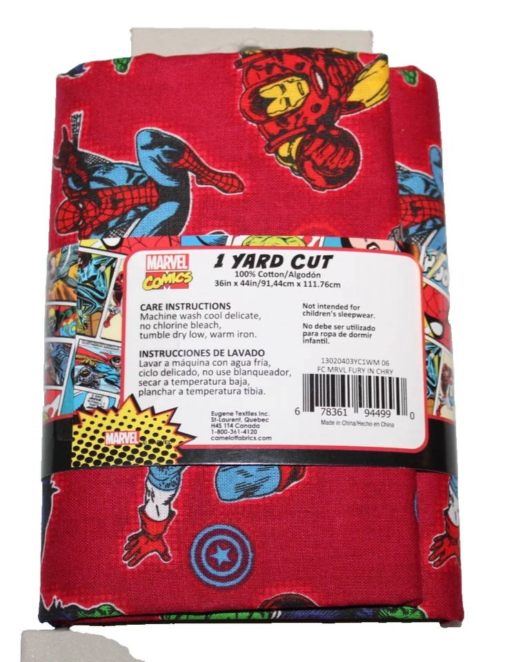 Tela de coser precortada Marvel Fury Comics 1 yarda algodón rojo Spiderman Hulk Foto 3 de 3