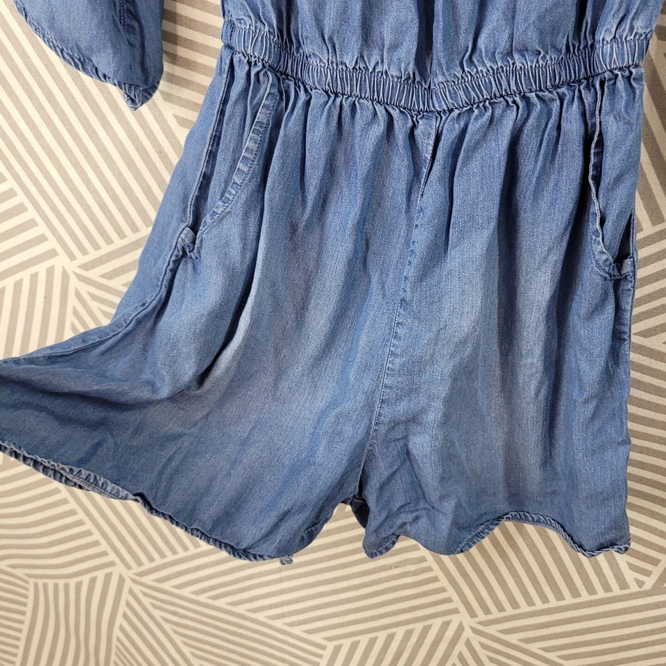 Justice Girls Blue Jean Denim long sleeve Romper Size 14 Jumpsuit Cowgirl  - Image 3 of 4