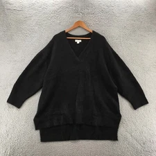 Ava & Viv Fuzzy Sweater Top Womens 2X Black Dolman Long Sleeve V Neck Pullover
