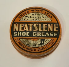 Vintage Tin NEATSLENE SHOE GREASE Shoes Won't Leak Pioneer Co Cleveland OH