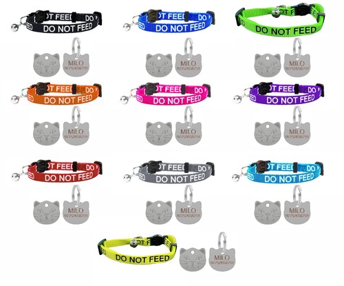 Cat Collar DO NOT FEED Range of Colours, Safety Release Optional Engraved ID Tag - Picture 16 of 18