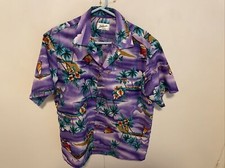 Mens Vintage Helena  s Hawaiian Shirt Purple Button Down Pocket Shirt Size Large