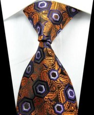 Classic Geometric Paisley Gold Purple JACQUARD WOVEN 100 Silk Men's Tie Necktie