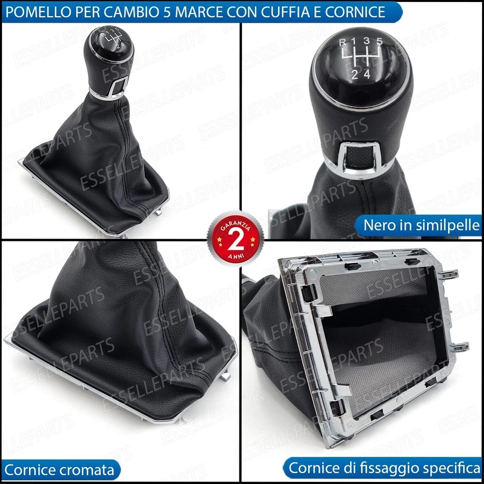 POMELLO DEL CAMBIO CUFFIA VW GOLF 7 5 MARCE SIMILPELLE NERA CORNICE CROMATA - Immagine 2 di 4
