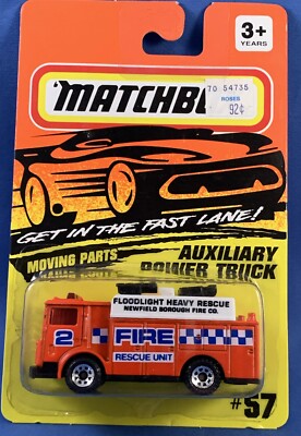 MATCHBOX 1995 # 57 FLO. ORANGE AUXILIARY POWER TRUCK MB57 Newfield Borough NOC