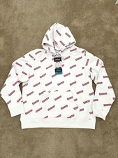 New Costco Wholesale Hoodie White All Over Logo Print sweater kirkland vintage