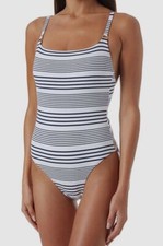 255 Melissa Odabash Womens White Striped Osca One Piece Swimsuit Size 10